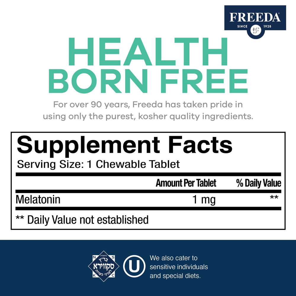 Family bedtime scene with FREEDA Melatonin chewables on a nightstand