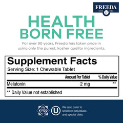 Vegan and kosher certified Freeda Melatonin chewables packaging