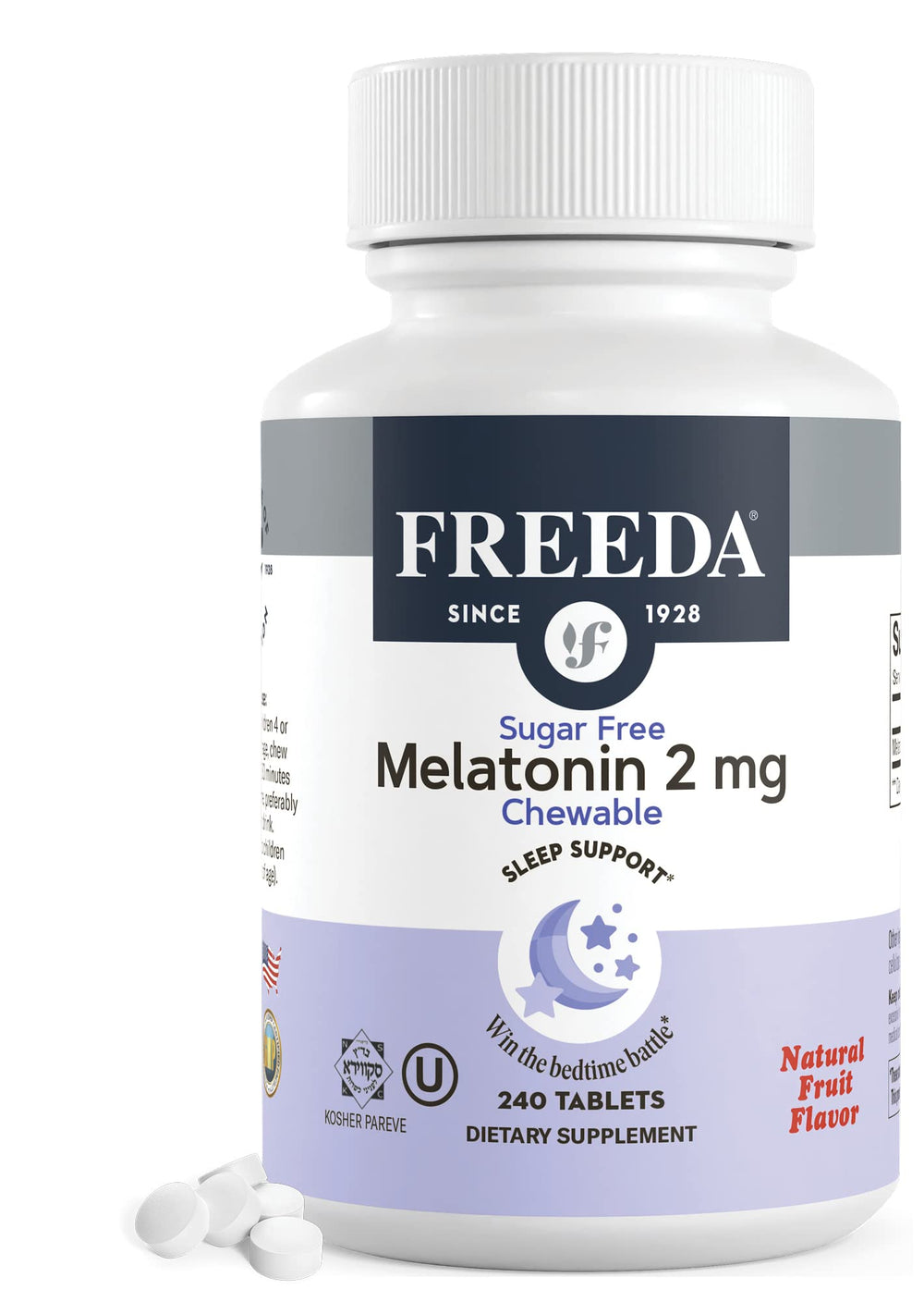FREEDA Melatonin 2mg Sugar-Free Chewables bottle label