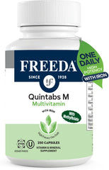 Bottle of FREEDA Multivitamin One Daily Quintabs-M with Iron