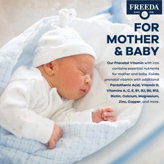 FREEDA prenatal vitamin bottle and packaging with USA flag