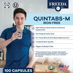Quintabs-M iron-free multivitamin nutrition label