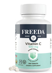 FREEDA Vegan Vitamin C 500mg bottle with label facing forward