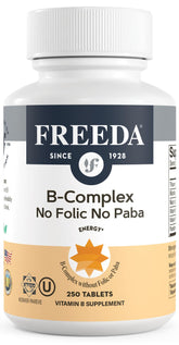 Freeda Vitamin B Complex bottle with No Folic No PABA labeling
