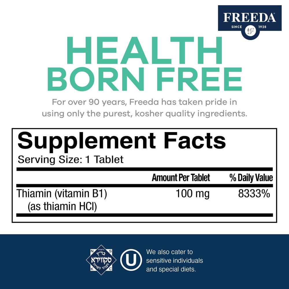 Freeda Vitamin B1 Thiamine 100mg nutrition facts panel