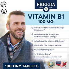Freeda Vitamin B1 Thiamine 100mg tablet close-up