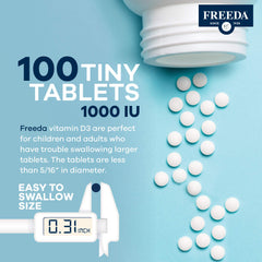 Front view of Freeda Vitamin D3 1000 IU bottle