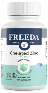 Freeda Chelated Zinc 30mg bottle front with TRAACS Bisglycinate