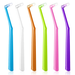End tuft toothbrush with angled head and soft bristles for orthodontics