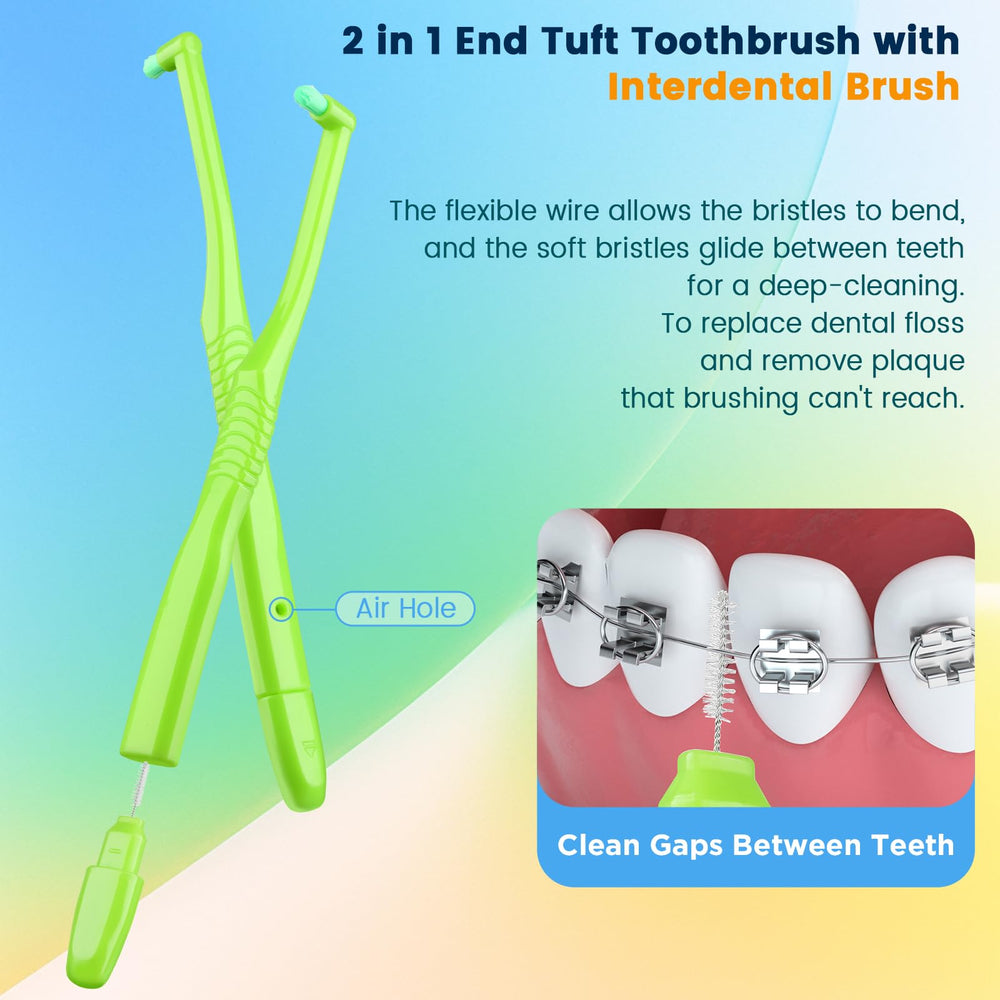 Six interdental brushes included with the toothbrush
