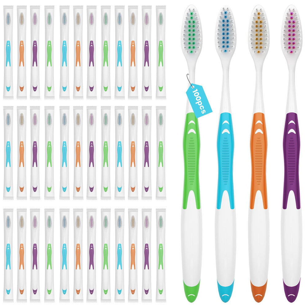 Frekare 100-pack bulk toothbrushes in assorted colors