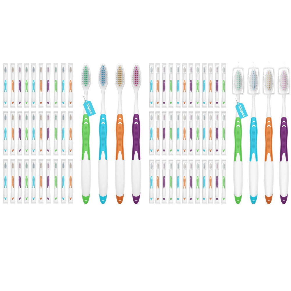 Frekare 35-pack bulk toothbrushes and 100-pack with covers displayed together