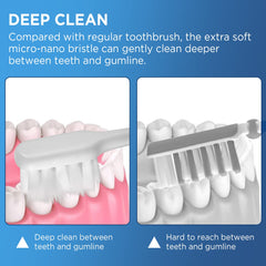 Dual-layer bristles reaching gumlines and hard-to-clean areas