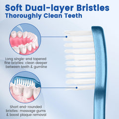 Short rounded bristles massaging gums