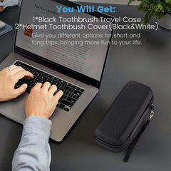 Elastic straps securing toothbrush inside the case