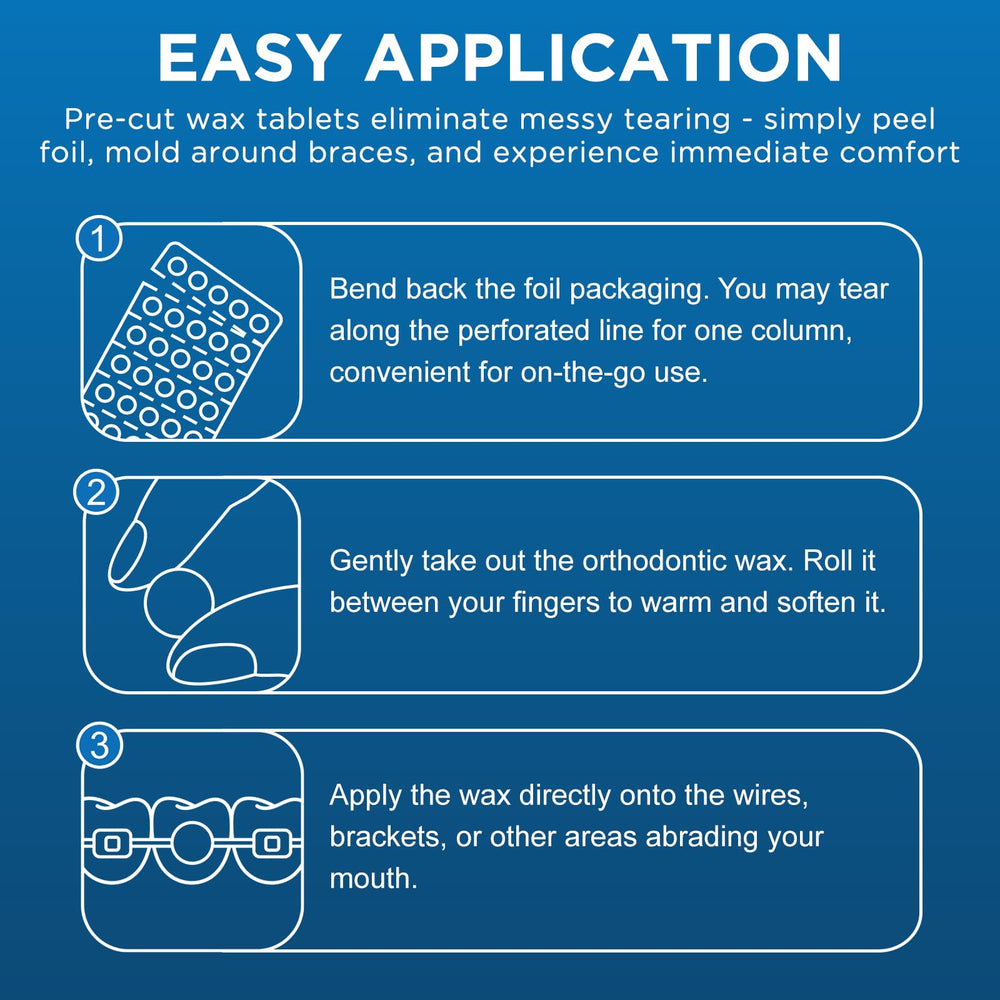 Medical-grade Fremouth wax provides cushioning between braces and tissue