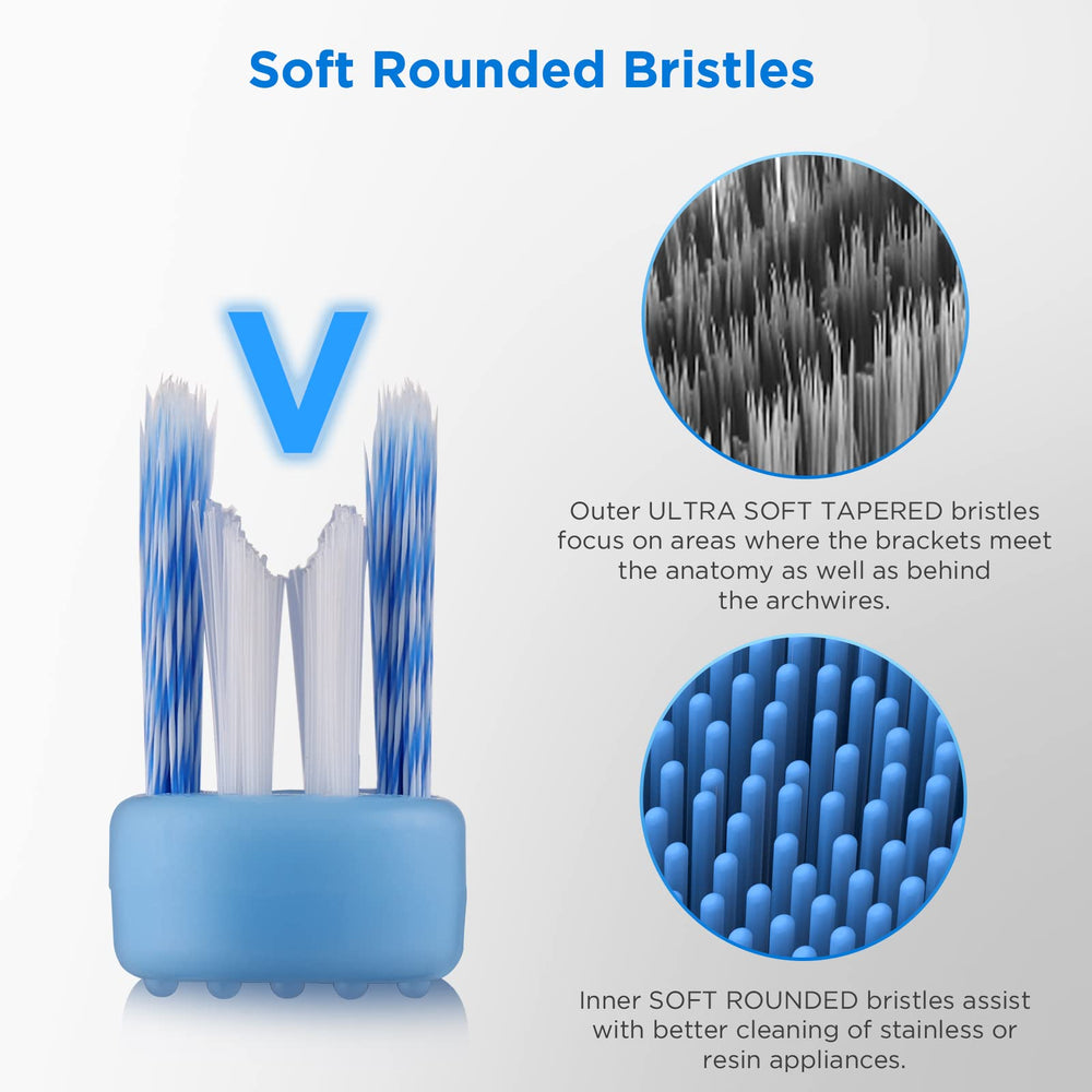 Small brush head for hard-to-reach areas behind braces