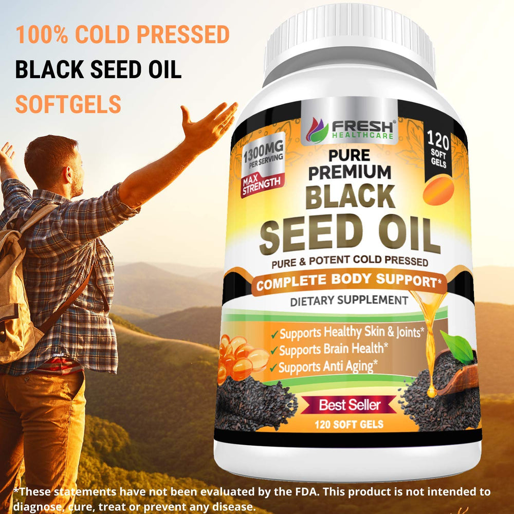 Third-party tested seal on Fresh Healthcare black seed oil capsules