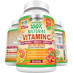 Fresh Healthcare Vitamin C 500mg bottle with natural fruit sources