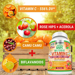 Acerola cherry, rose hips and camu camu - natural Vitamin C sources