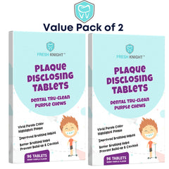Packaging and usage instructions for Fresh Knight plaque disclosing tablets.