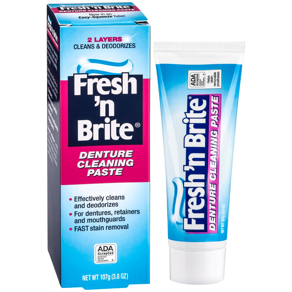 Close-up of stains removed by denture cleaning paste