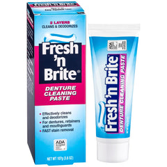 Close-up of stains removed by denture cleaning paste