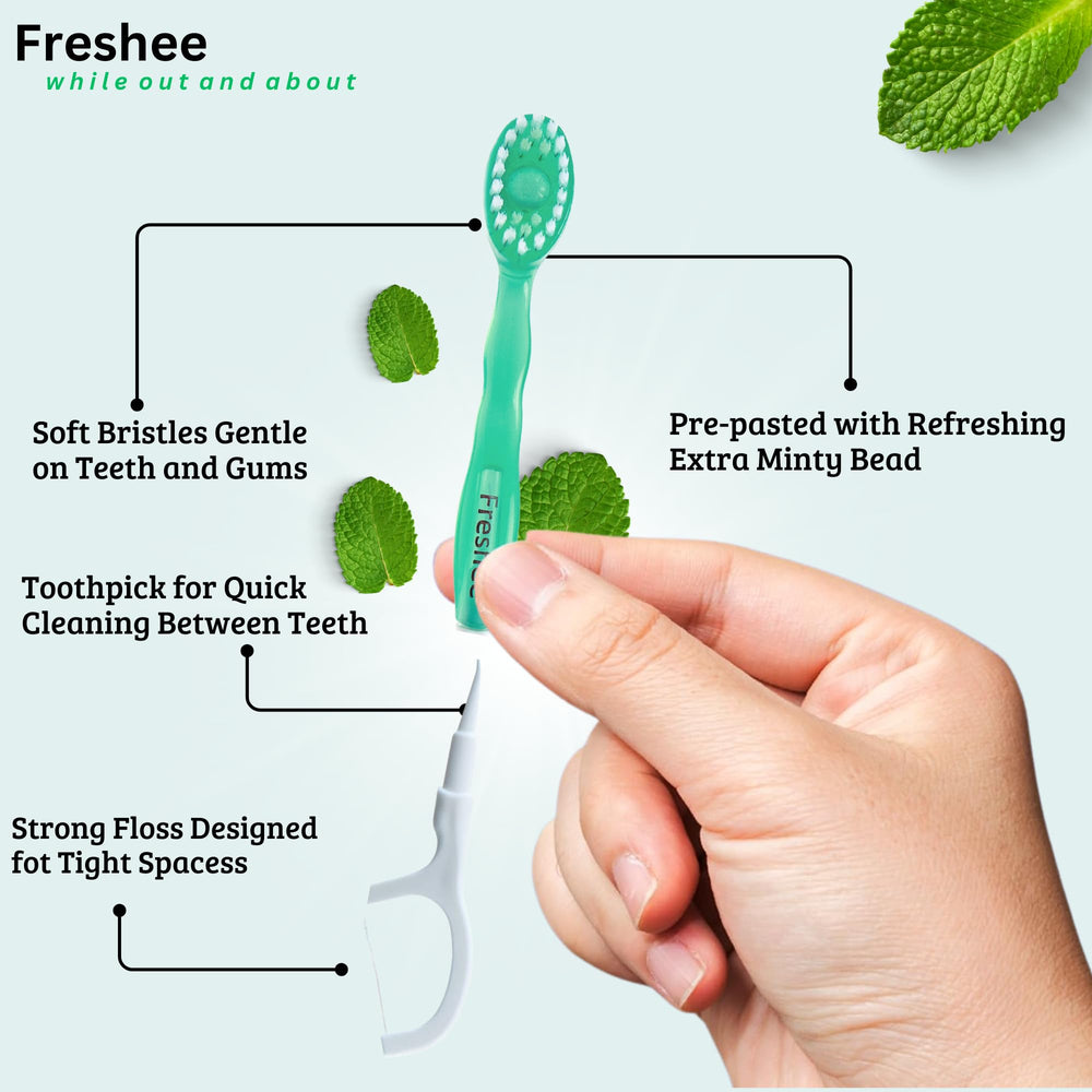 Close-up of Freshee Bead toothpaste bead inside toothbrush