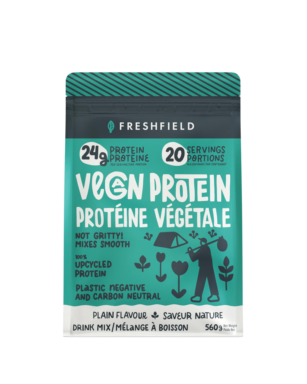 Freshfield vegan protein powder in a bag for convenient plant-based fueling.