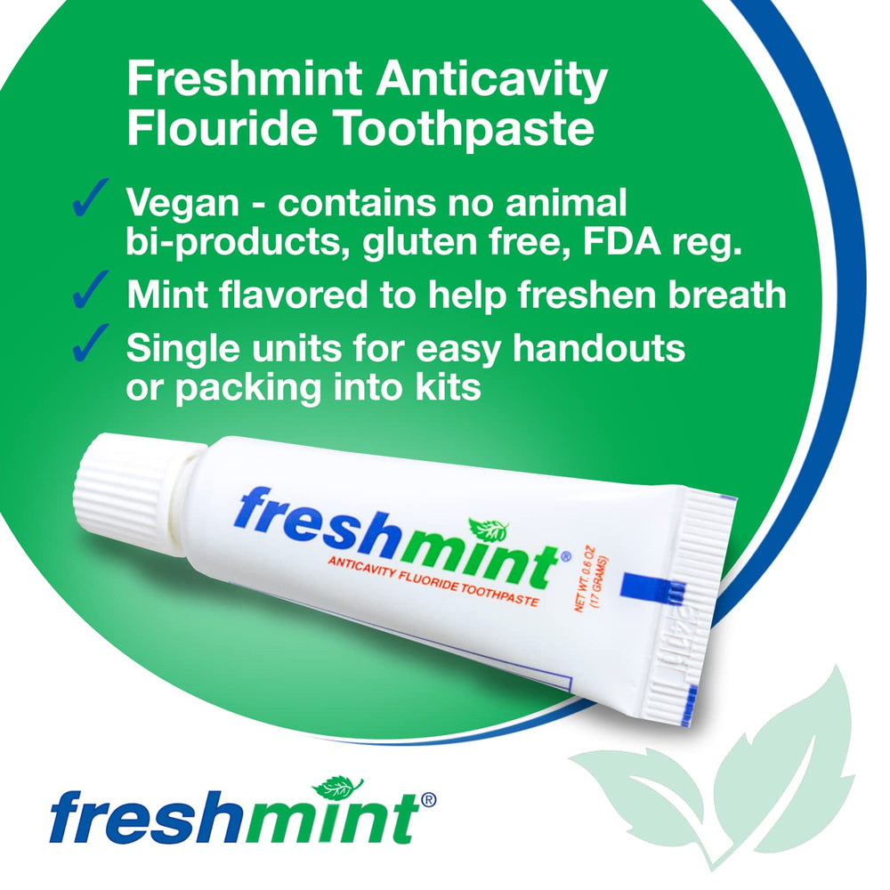 Close-up of a Freshmint toothpaste tube 0.6 oz