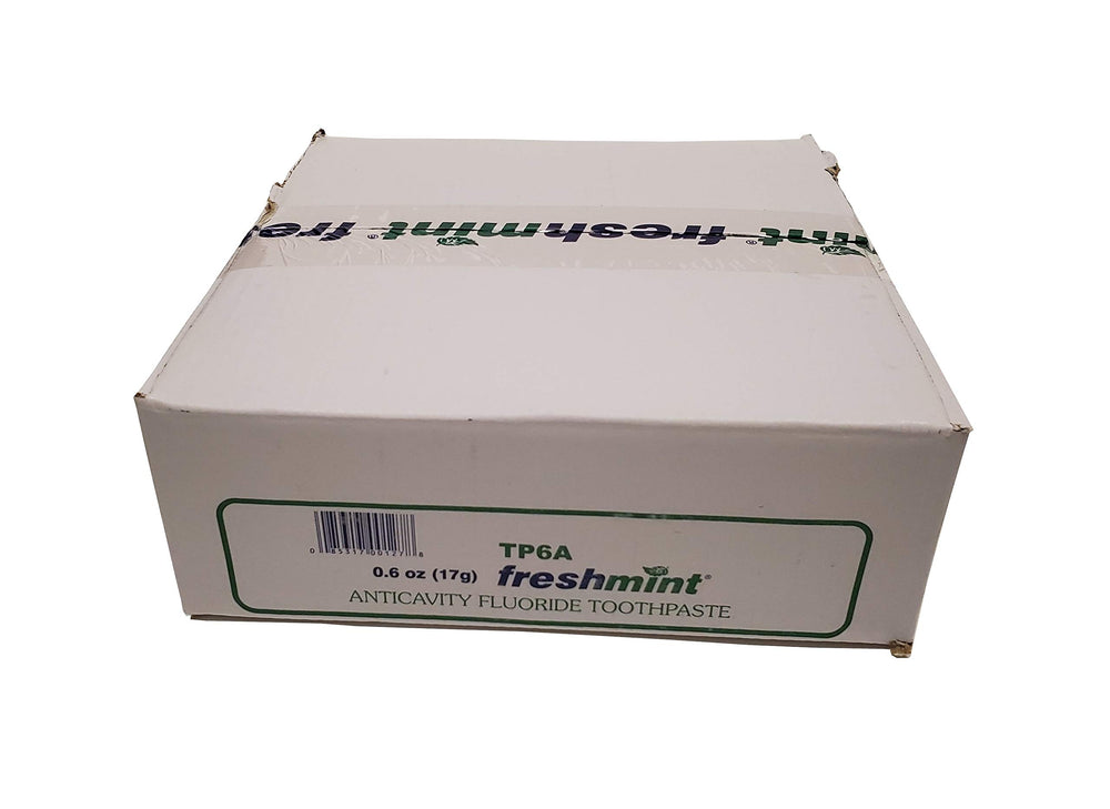 Freshmint toothpaste donation packaging for single-unit handouts