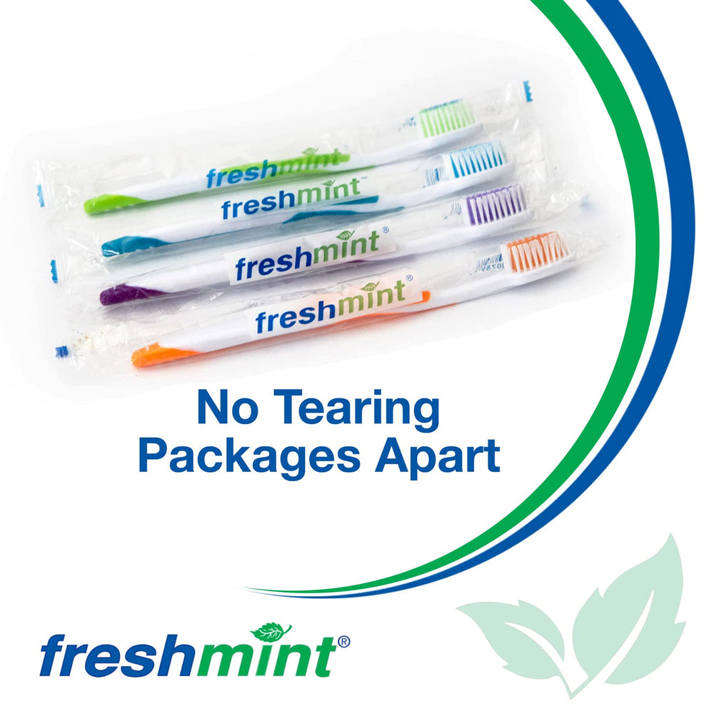 FRESHMINT 100-pack toothbrushes purple color, individually wrapped
