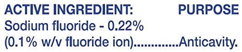 Active ingredient Sodium Fluoride 0.22% anticavity protection