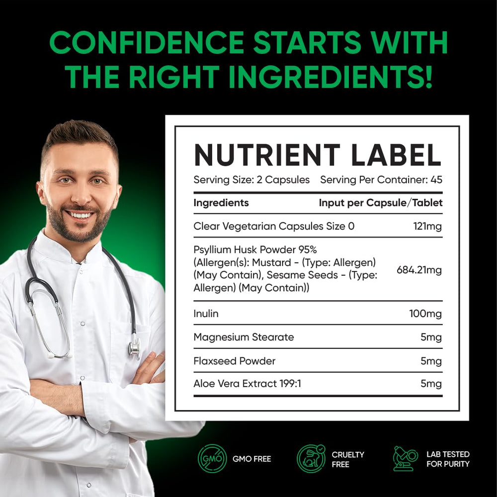 Plant based ingredients flaxseed psyllium husk aloe vera on label