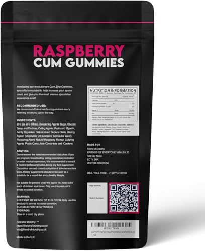 Close-up of a raspberry-flavored gummy