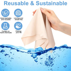 Beige microfiber cloth cleaning a computer monitor