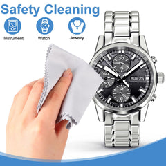 Eyewear cleaning cloth being used on eyeglasses
