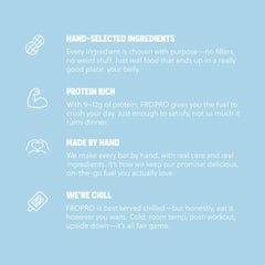 FRO PRO Blueberry Dream bar on desk with oats suggests a low-calorie snack option.