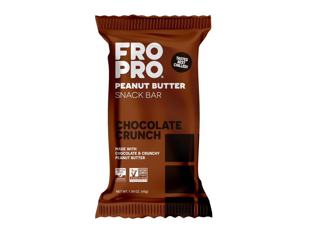 FRO PRO chocolate crunch 12-pack shows a high-protein on-the-go snack.