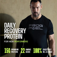 Back nutrition panel on Frog Fuel Power Berry 1 oz protein shot pack