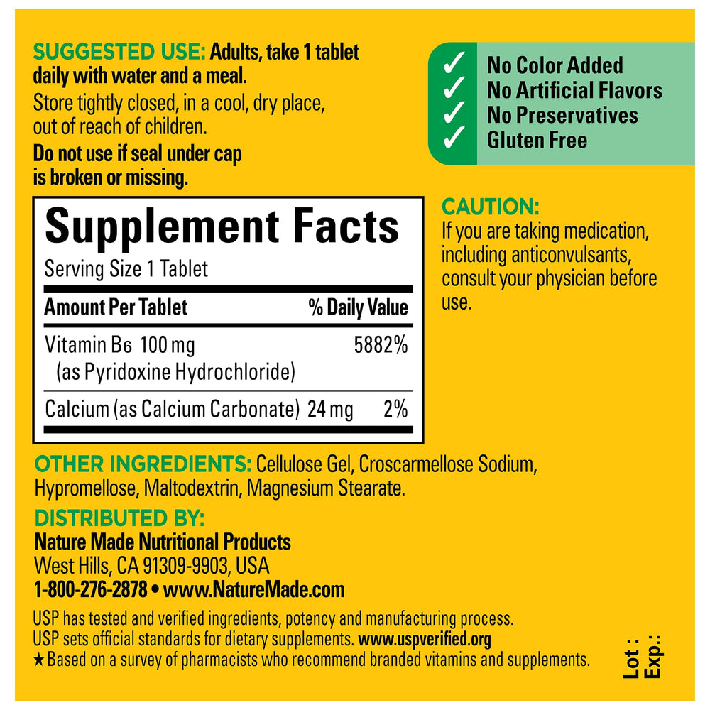Front of Nature Made bottle with Vitamin B6 label