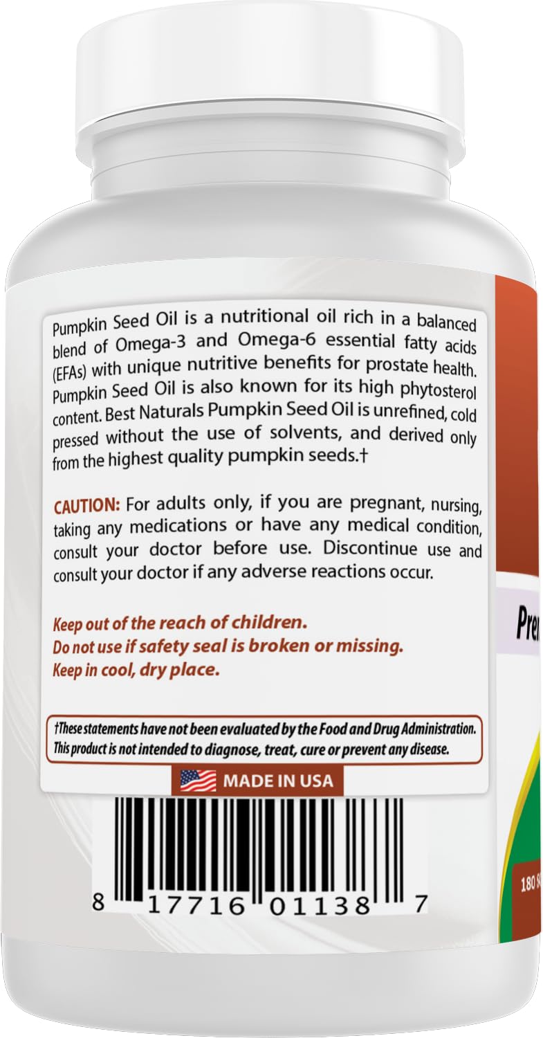 Front view of Best Naturals pumpkin seed oil packaging