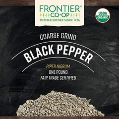 Frontier Co-op Black Pepper coarse grind grinder on counter for fresh tableside seasoning