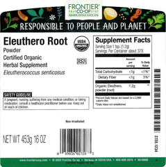 Certified Organic Eleuthero Root Powder certification label