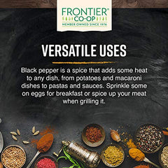 Frontier Co-op Organic Black Pepper coarse grind on spoon for cooking and finishing