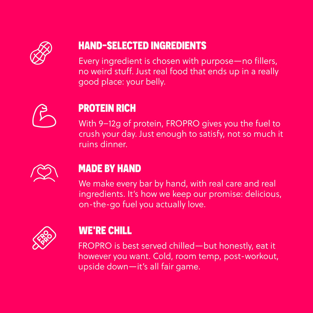 FROPRO bar gluten-free and dairy-free label communicates allergen-friendly snacks.