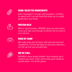 FROPRO bar gluten-free and dairy-free label communicates allergen-friendly snacks.