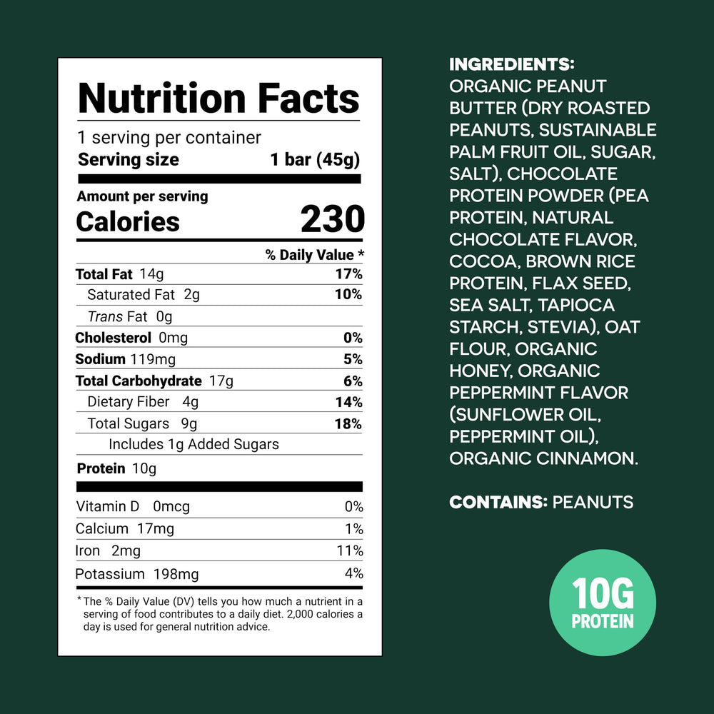 FROPRO Mint bar closeup highlighting clean, plant-based ingredients.