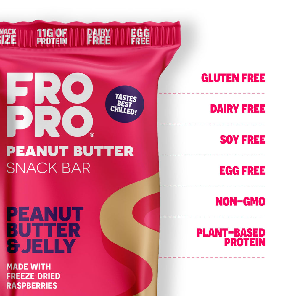 FROPRO PB&J bar closeup texture highlights chewy plant-based protein bite.