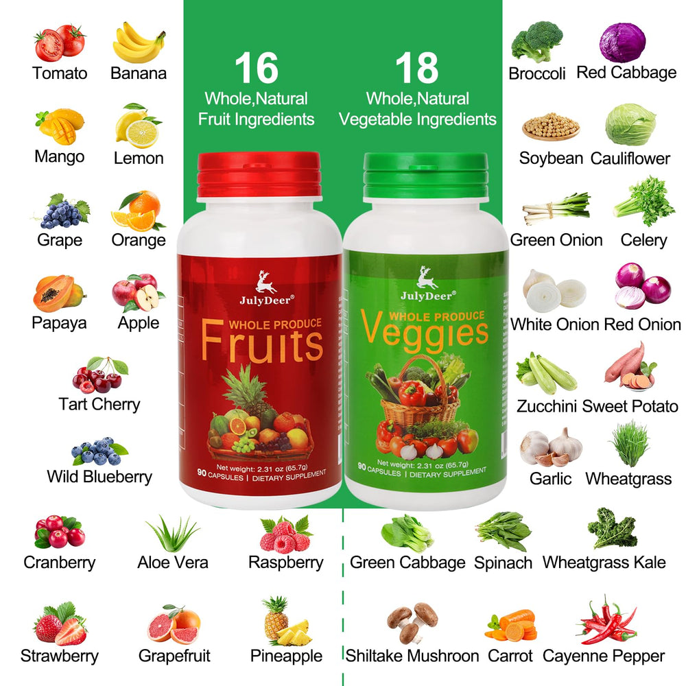 Close-up of the 16 fruit ingredients in the blend